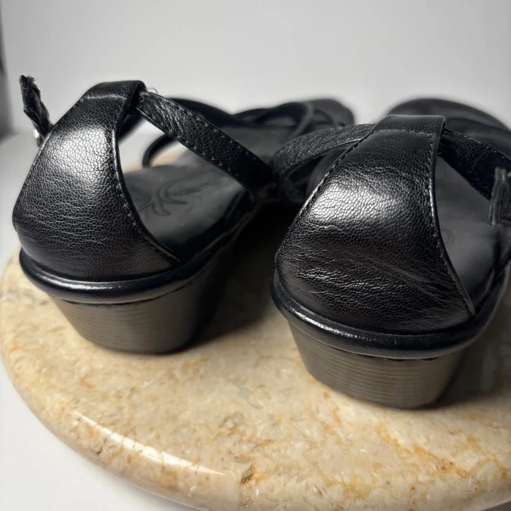 Black Strappy Wedge Sandals - Women